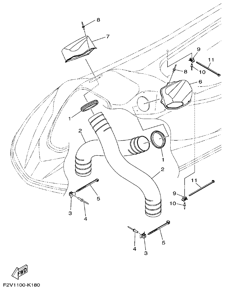 Yamaha VX700-K-F2V1-2011(OMNMARKET-PUREWHITE) VENTILATION parts diagram